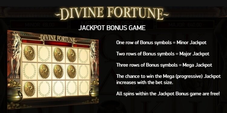 Divine fortune Netent progressive jackpot bonus game