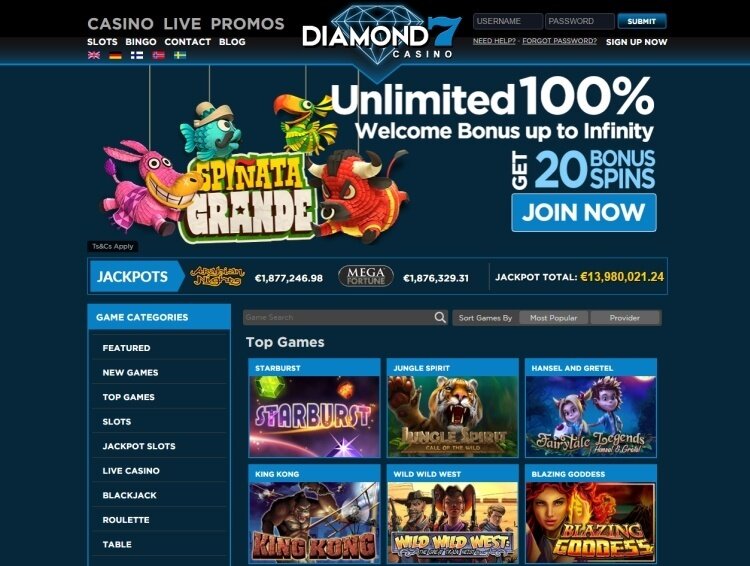 Diamond 7 casino review - homepage