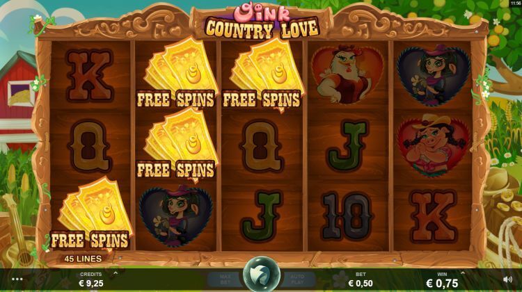 Oink Country Love Microgaming free spins trigger