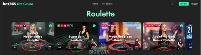 lage inzet live roulette bij bet365