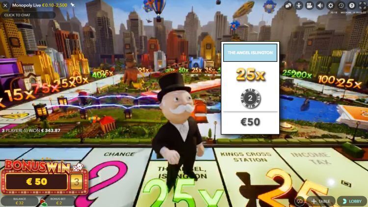 Monopoly Live evolution gaming bonus