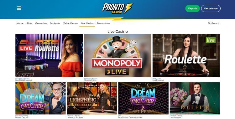 Pronto Casino review live casino