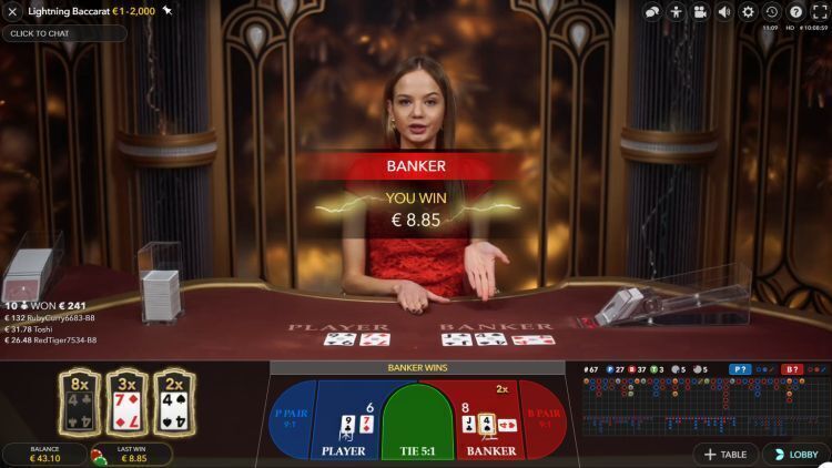 Lightning Baccarat review evolution gaming win