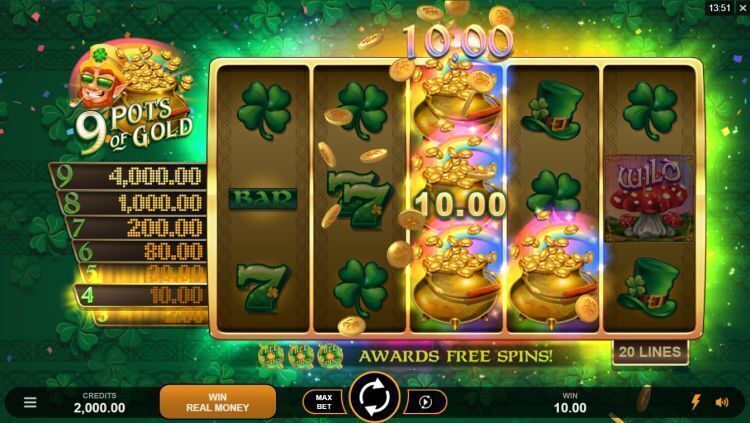 9 pots of gold gokkast review microgaming win