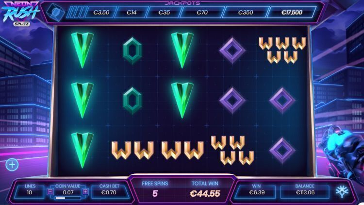 Neon Rush Splitz slot review free spins win