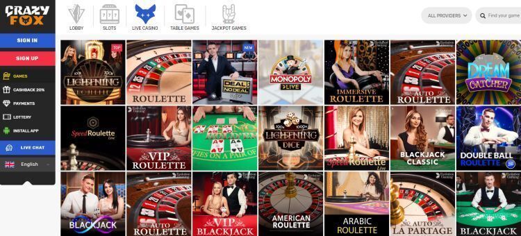 Crazy Fox Casino review live casino