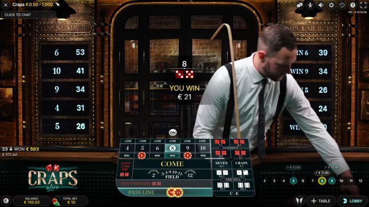 Live casino spel craps met croupier in de evolution gaming studio