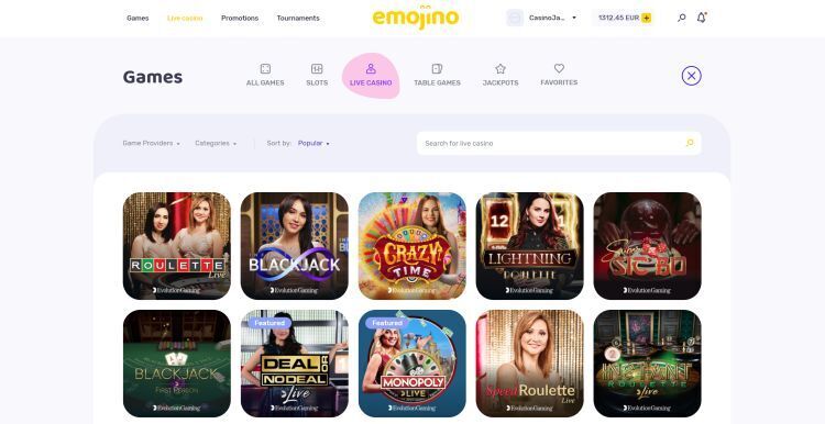 Emojino Casino review spelaanbod live casino