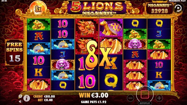 5 Lions Megaways bonus free spins win