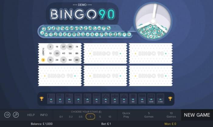 Online Bingo voorbeeld van het spel