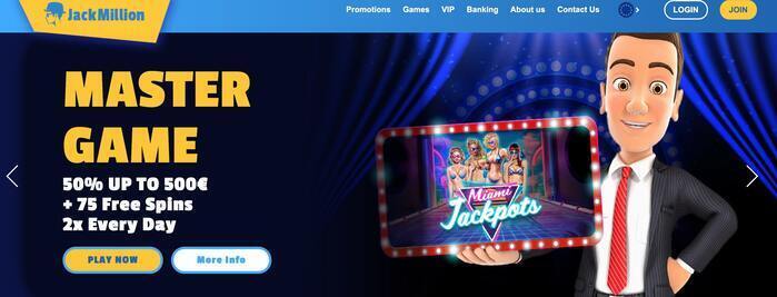 De homepage van JackMiilion online casino