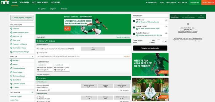 Homepage van TOTO Casino & sport