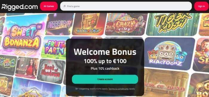 Homepage van Rigged Casino Online