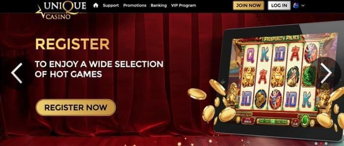 Homepage van Unique Casino