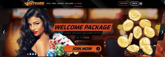 Homepage van Online Casino Intense