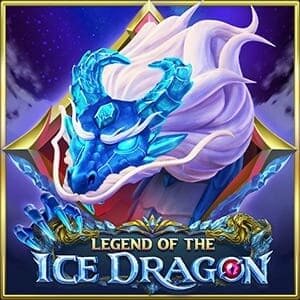 Logo van de Legend of the Ice Dragon Slot van Play n GO. met afbeelding van de kop van de ijsdraak.