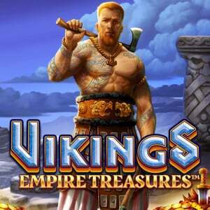 Vikings: Empire Treasures logo met grote viking met een hamer