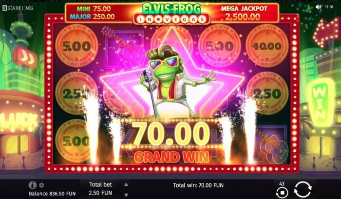screenshot van een grand win op elvis frog in vegas gokkast