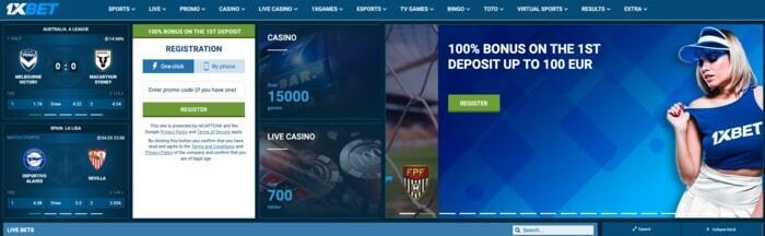 1xBet Online Casino Homepage