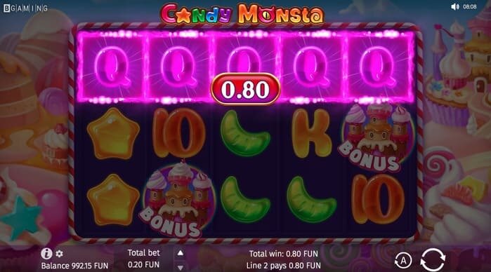 screenshot van een winst in candy monsta slot 
