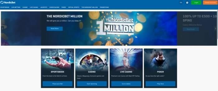 Homepage van casino NordicBet 