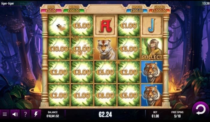 screenshot van de Quickhit Money & Money Collect feature in tiger tiger wild life slot