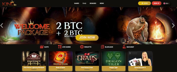 De homepage van KingBit Casino