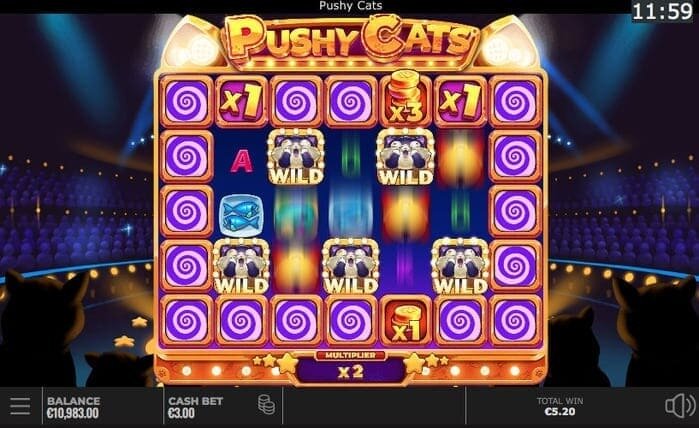 screenshot van de free spins ronde in Pushy Cats