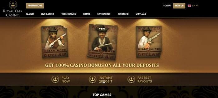 De homepage van Royal Oak Casino