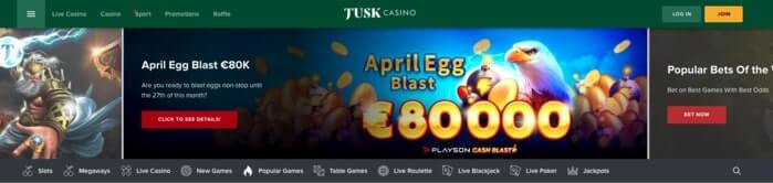 Homepage van Tusk Casino