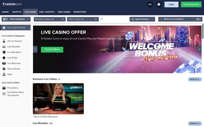 CasinoEuro review - live casino