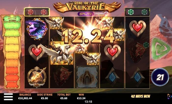 screenshot van een winst op de Rise of the Valkyrie Splitz Slot