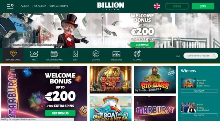 Billion Casino Homepage