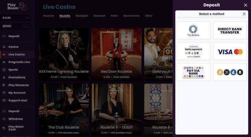 Storten bij Playboom24 online casino