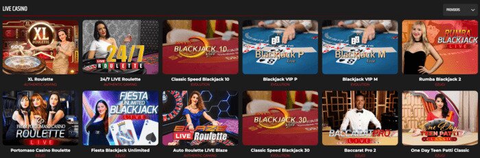 Live casino spellen aanbod bij 21red