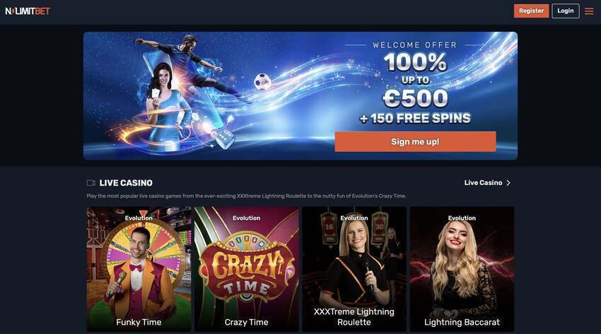 No Limit Bet Casino Homepage