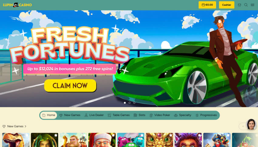 Homepage van het online casino Lupin