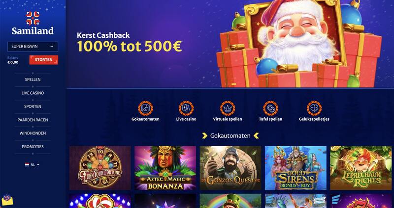 De homepage van Casino Samiland