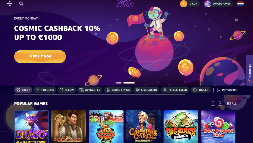 SpinSpirit Online Casino Homepage