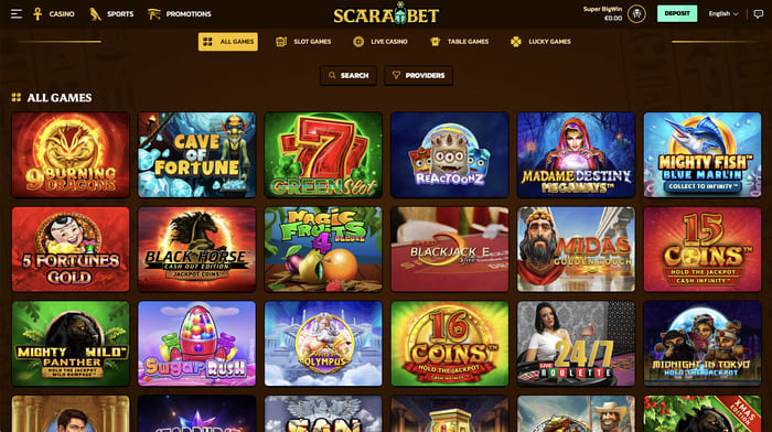 Scarabet Casino Spelaanbod