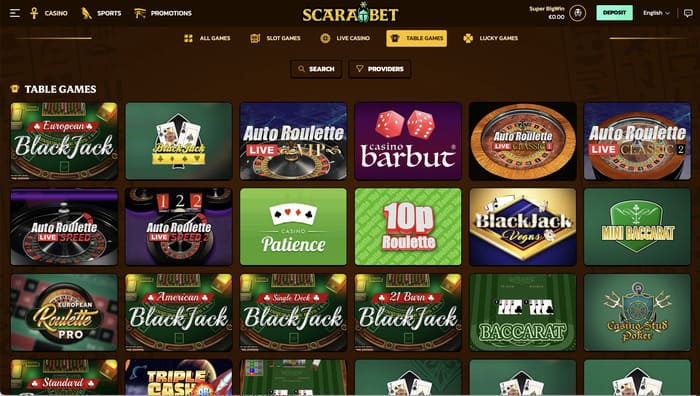 Scarabet casino - Tafelspellen