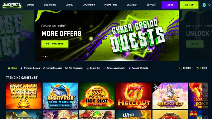 Rise of Bets Casino homepage