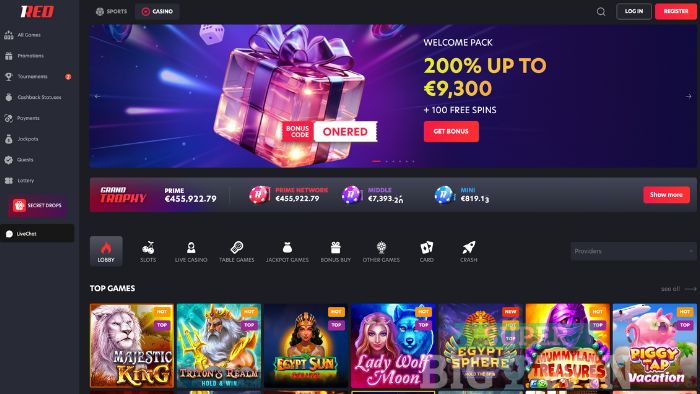 homepage van 1Red casino