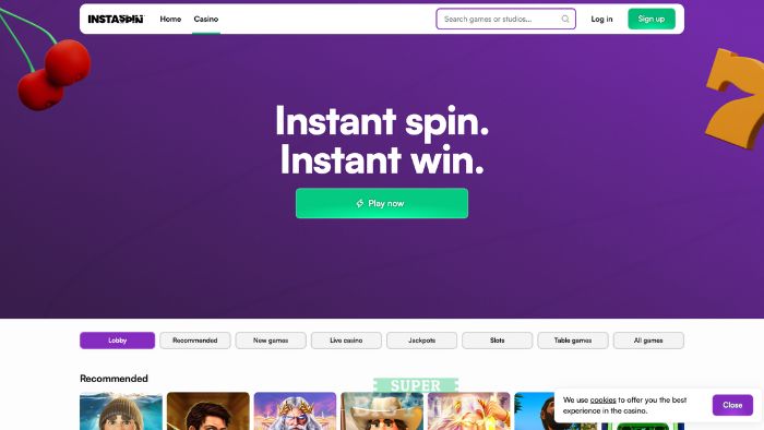Homepage van Instaspin Casino