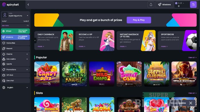 Homepage van Spinybet casino