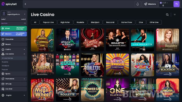 Live casino van SpinyBet