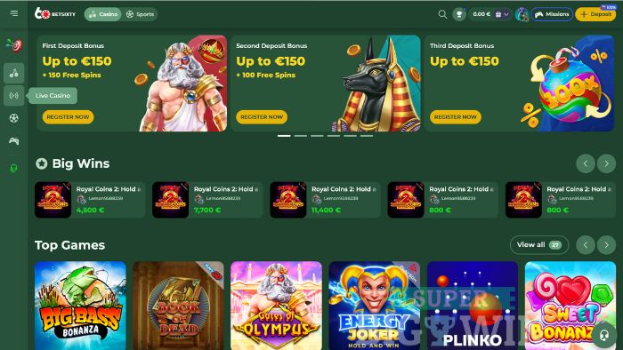 homepage van Betsixty Casino