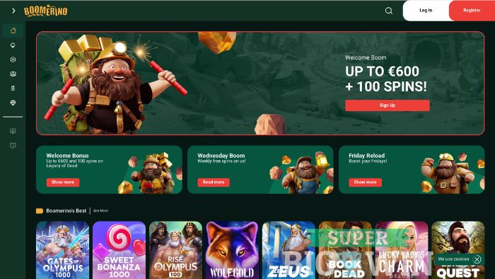 Homepage van Boomerino Casino