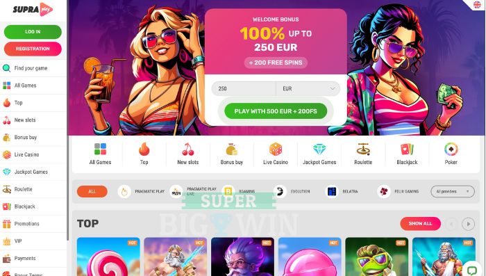 De homepage van SupraPlay casino