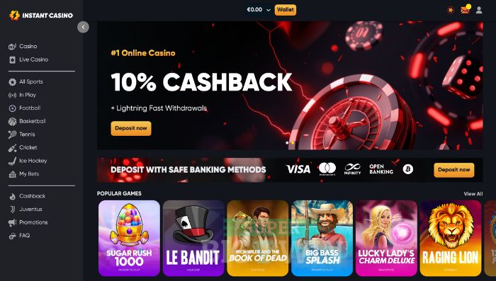 homepage van Instant Casino